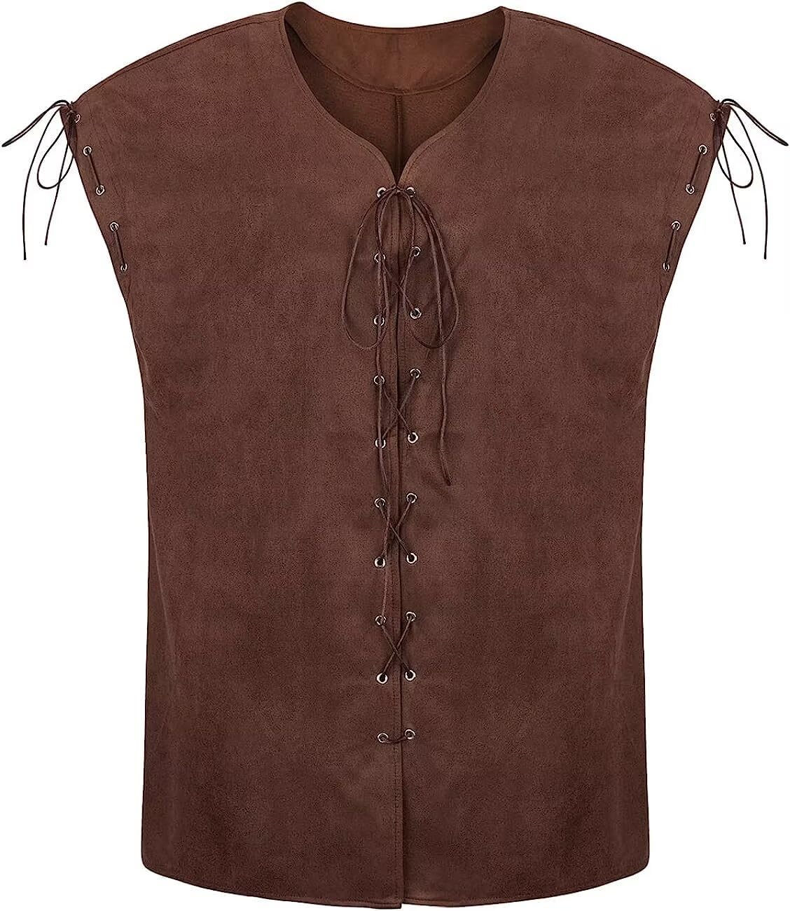 Pirate Costume Mens Adult Vest Medieval Best Sleeveless Lace-up Vest Renaissance Waistcoat Vintage Victorian Halloween Blue S — image 1