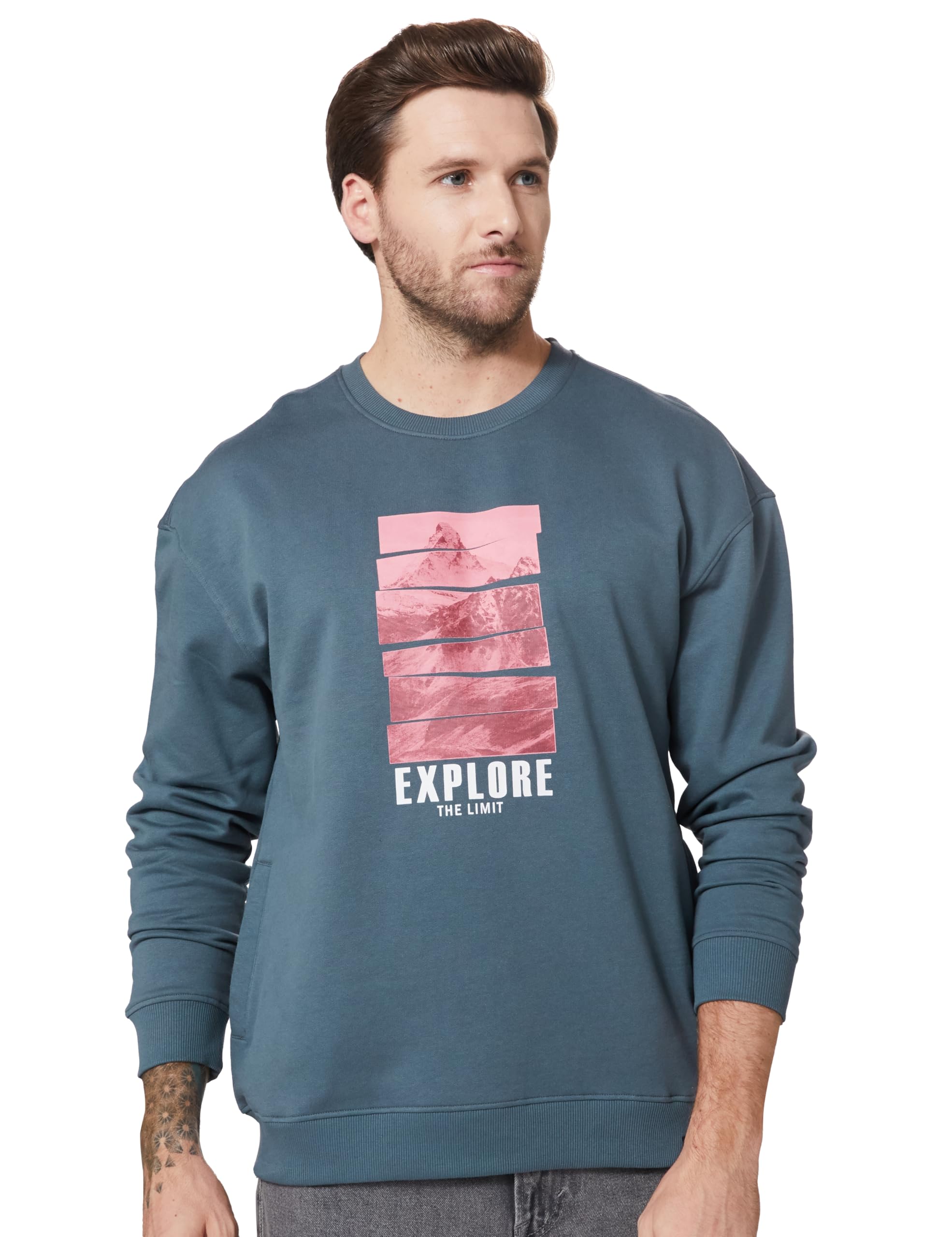 Amazon Brand - Symbol Men Cotton Rich Light Weight Crew Neck Sweatshirt (Regular Fit)