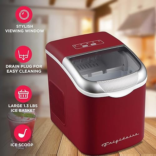 Miniatura 3 de FRIGIDAIRE Máquina de hacer hielo compacta retro, hielo bala, 26 libras por día (rojo)