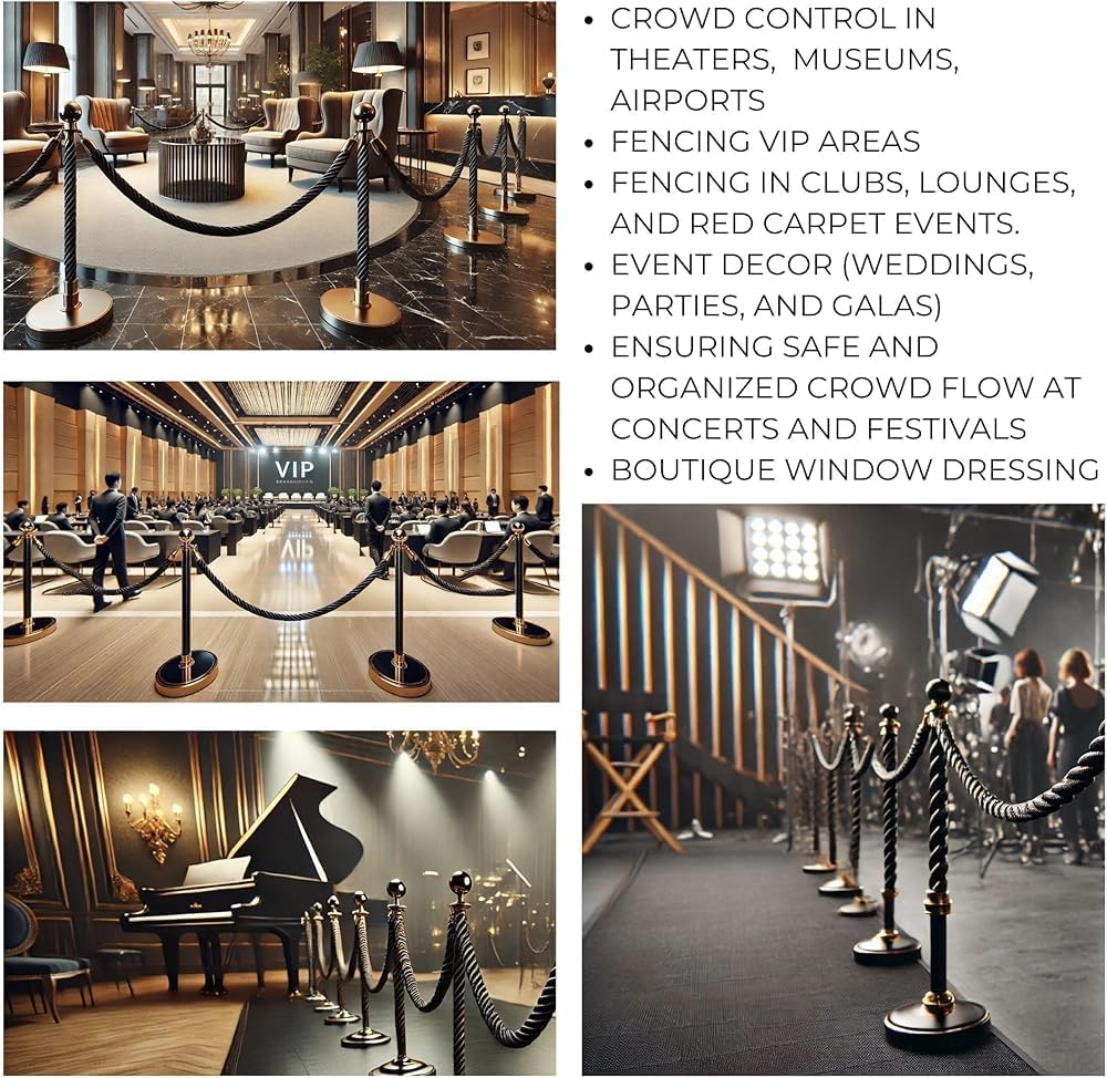 3 Pcs Twisted Post Ropes with Snap Hooks,Stanchion Rope,Barrier Ropes,for Posts Stands Queue Divider Crowd Control of Hotel,Gold Hook(Size:3.3ft)