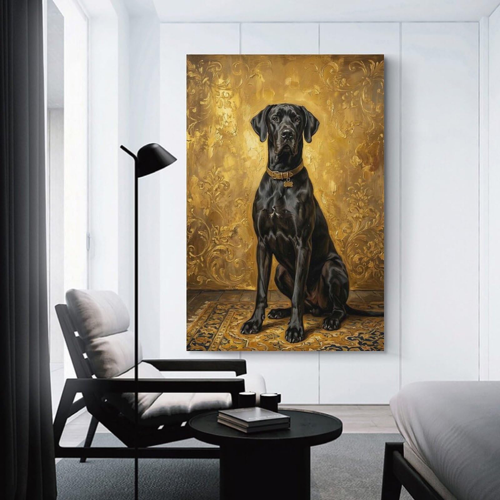 Junmoney Canvas Art Print Great Dane Portrait on Gold Background, 16x24inch(40x60cm), for New Homes, Bedrooms Or Workspaces, Thoughtful Wall Decor for Art Lovers