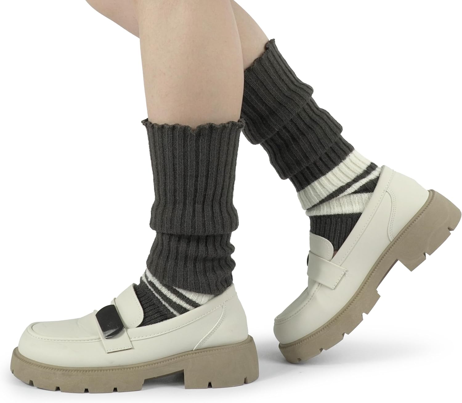 BomKinta Women Leg Warmers with Holes - Fashion Ruffle Stripe Leg Sleeves - Retro Knee High Footless Socks - Image 6