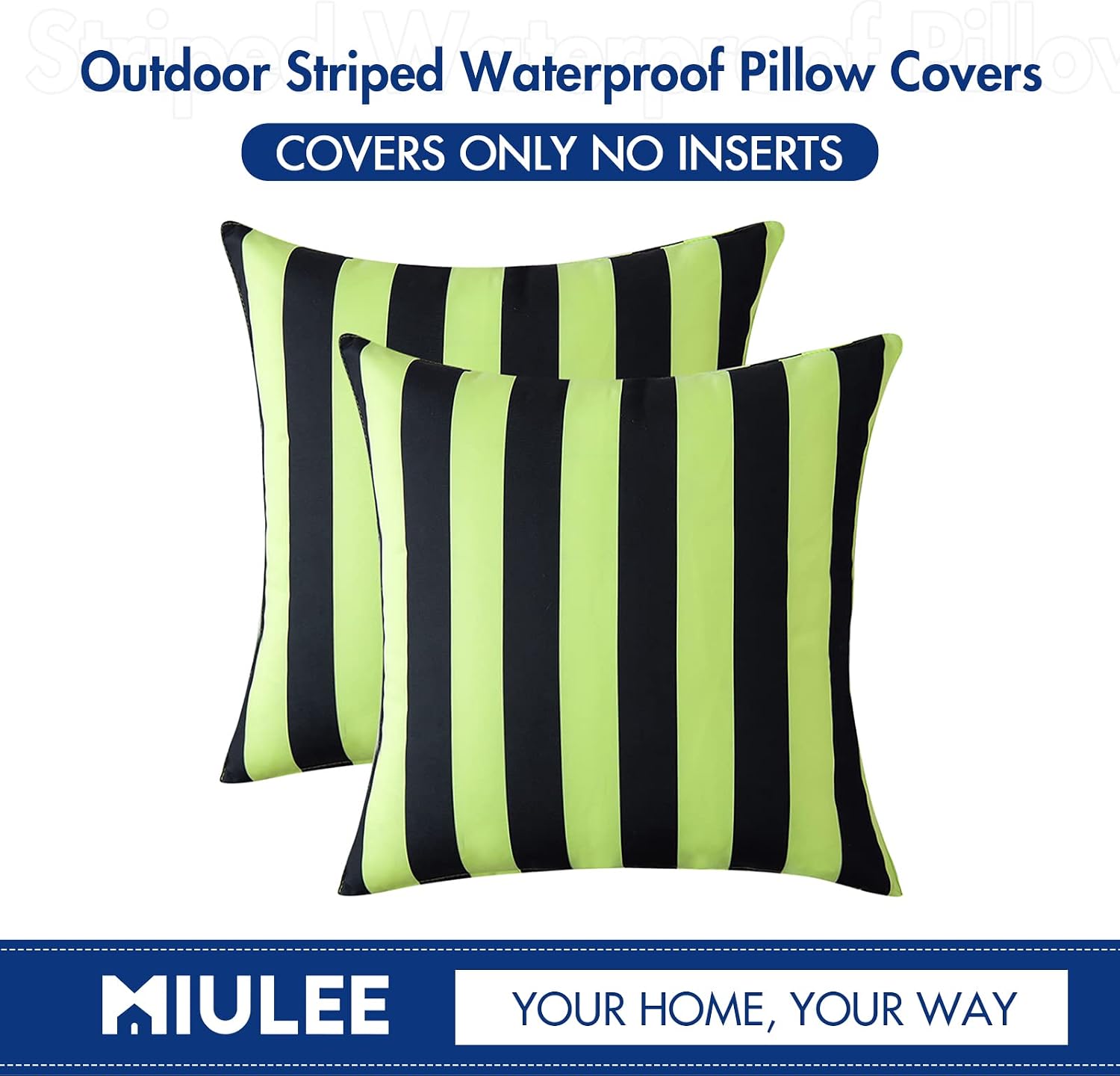 MIULEE Pack of 2 Outdoor Pillow Covers Decorative Waterproof Throw Pillow Cases Mordern Striped Cushion Cases for Patio Spring Summer Couch Bench Garden 18x18 Inch Green