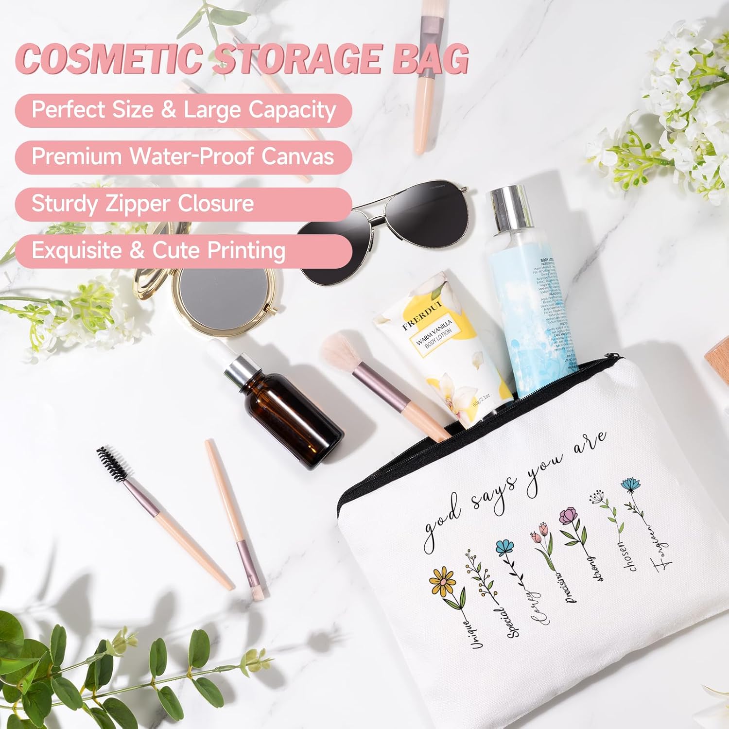 Christian Religious Gifts for Women, Birthday Gifts, Graduation Gifts for Her, Inspirational Bible Jar, Spiritual Religious Catholic Baptism Gifts, Gift Basket with 16 Oz Glass Cup, Makeup Bag - Image 5