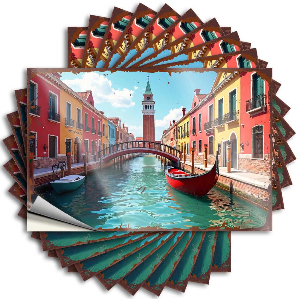 Saying Punk Camper Accessories for Outside Bumper Colorful Canal with Gondolas and Bell Tower - No Residue Decals for Beer(8X12CM)