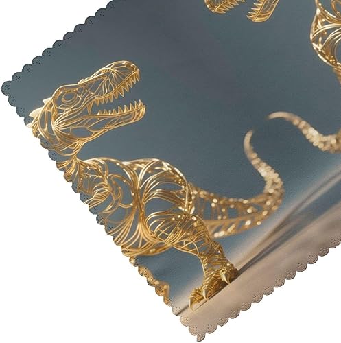 Miniatura 5 de Rectangular Placemats Set of 4, Heat Resistant Golden Dinosaur Printed Kitchen Dining Table Mats
