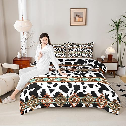 Miniatura 2 de Erosebridal - Juego de edredón de piel de vaca con estampado de vaca de las tierras altas en blanco y negro, juego de ropa de cama occidental, funda