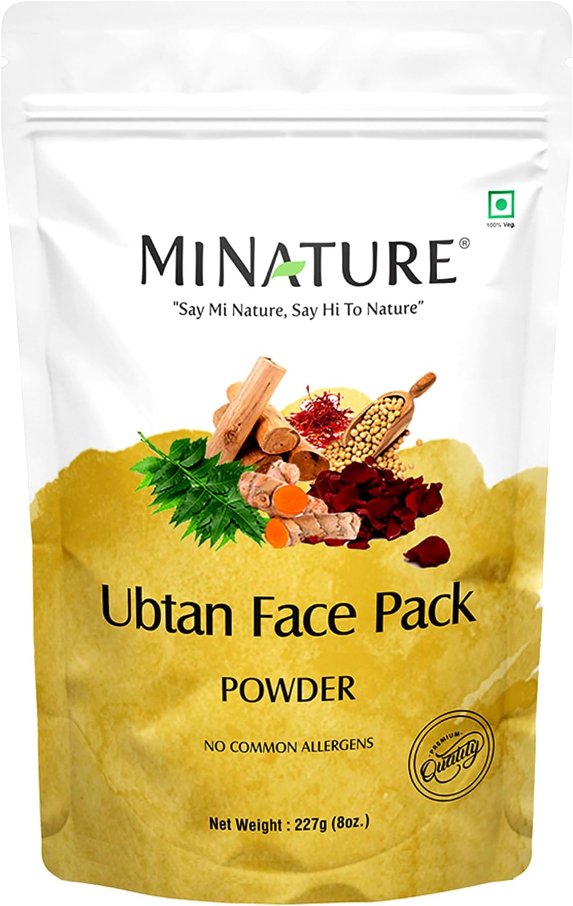 minature Ubtan Face and Body Pack by mi nature, Contains Turmeric, Barley, Chickpeas, Neem, sandalwood, Mograflower, Saffron and Rose Petal, Remove Acne, 227g (8 oz.) (0.5 lb), from India