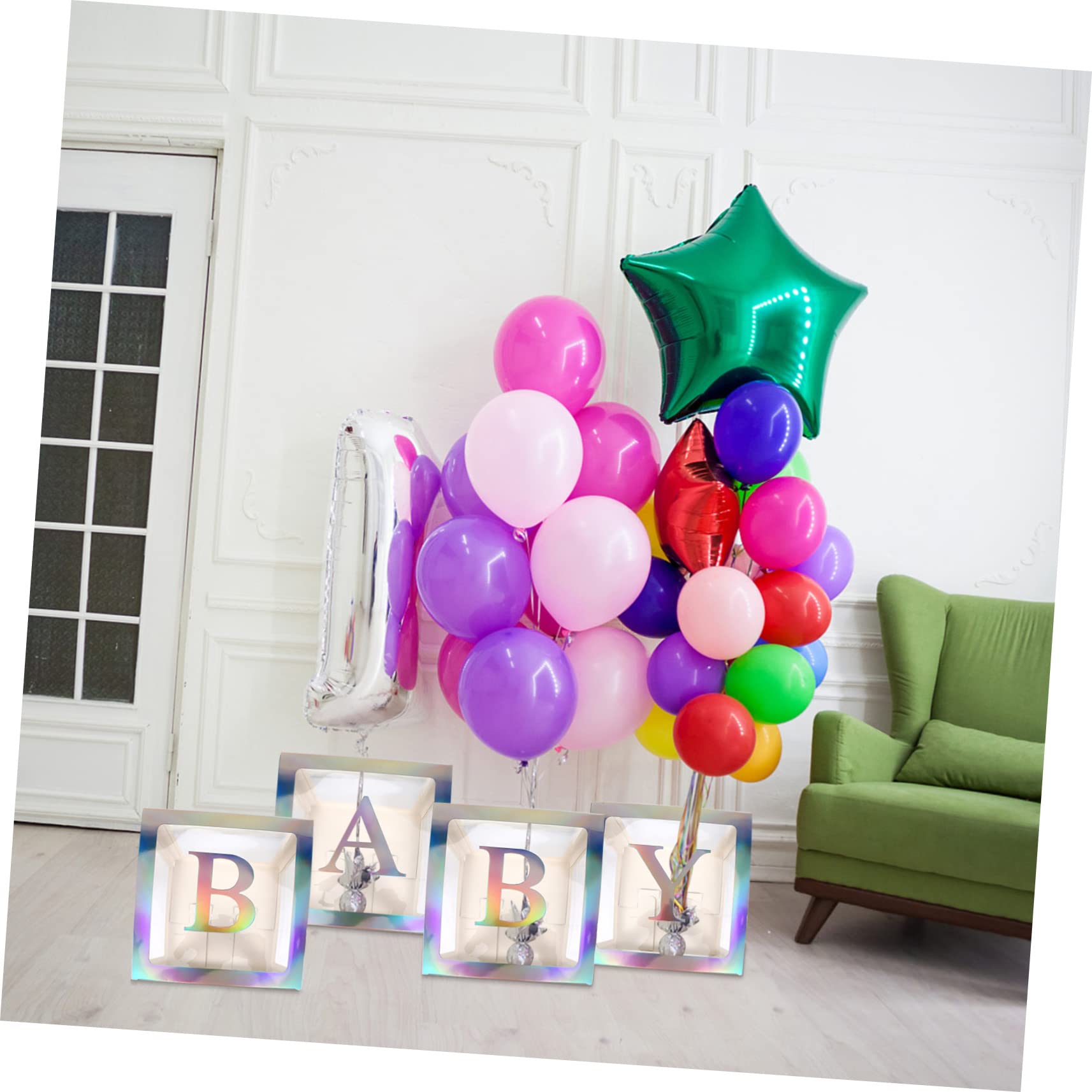 Transparente Ballonbox für Babyparty 1 Satz mit 4 Teilen Silber