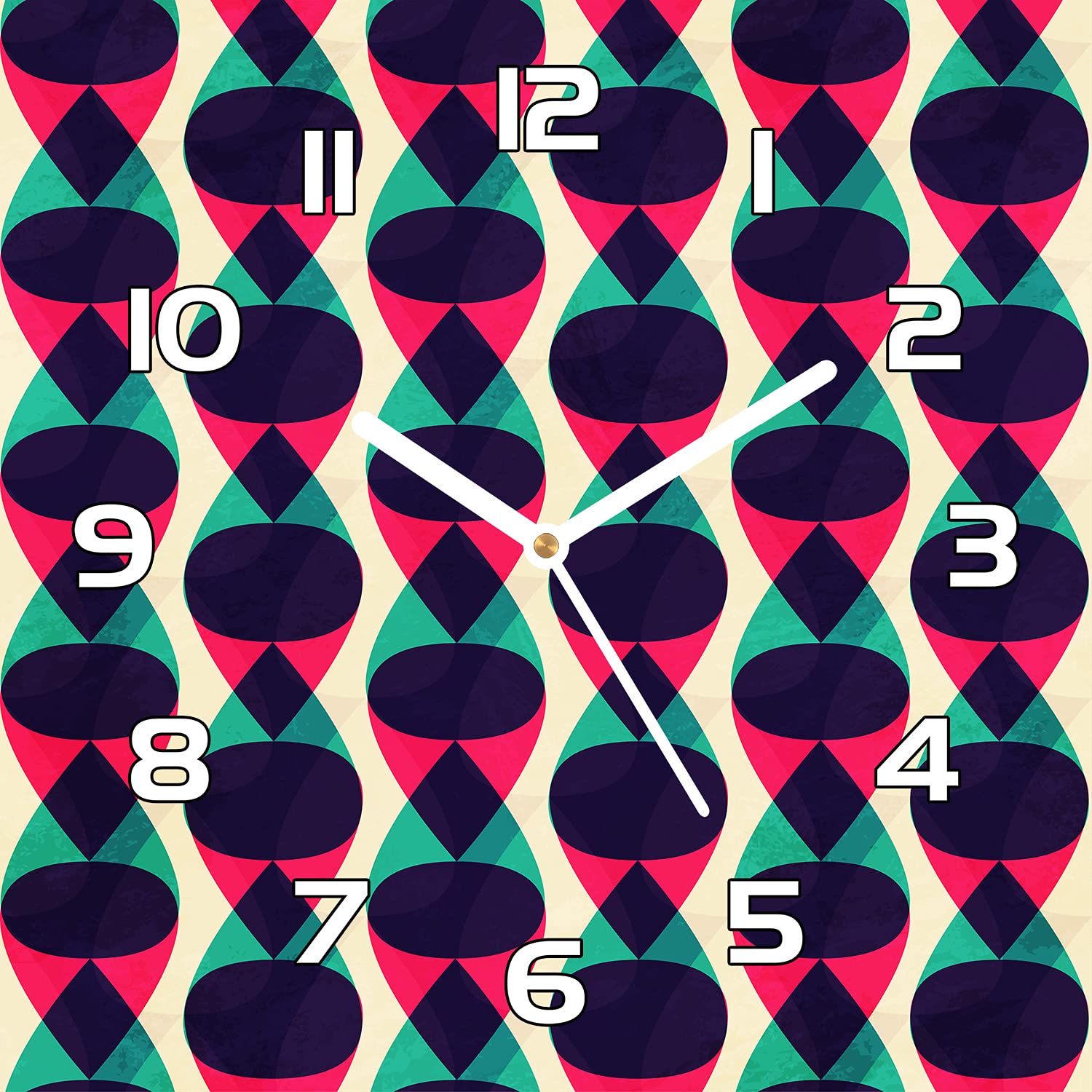 Horloge en verre 30x30 cm Coloray avec aiguilles noires et motif zigzag grunge moderne