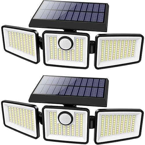 Solar Outdoor Lights - Motion Sensor Outdoor Lights with 3 Heads Reflector Wireless Illumination Security Flood Lights with 270° Wide Angle,IP65 Waterproof,Wall Light for Garden Patio Garage