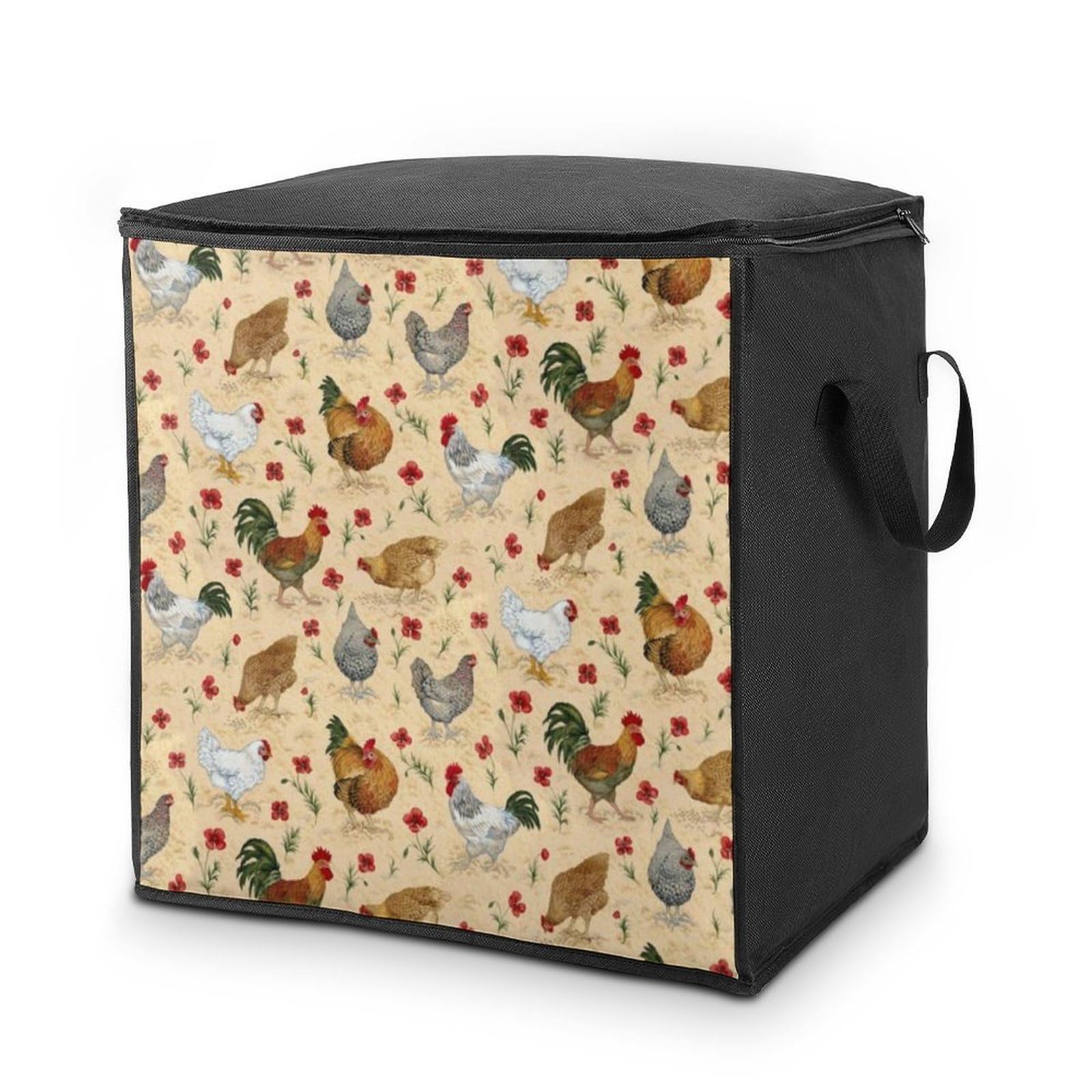 Wlntrophic 70L Storage Bags, Many Chickens Storage Box with Lid Zipper And Handles, Clothes Bags for Quilt, Blankets, Bedding