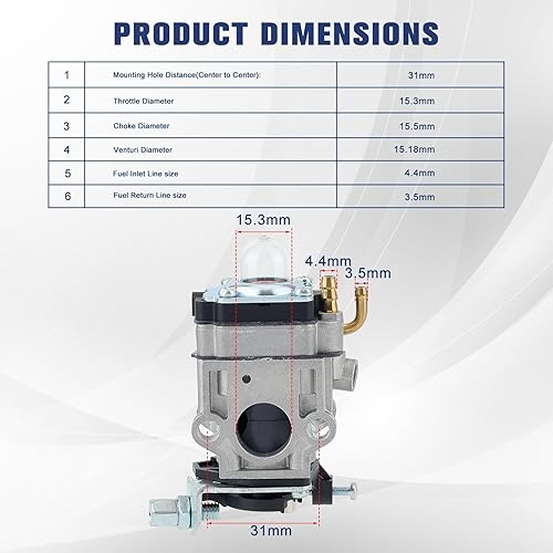Miniatura 7 de Carburador 300486 compatible con Earthquake E43 E43CE E43WC Auger MC43 MC43E Tiller MD43 WE43E Powermate PEA438 PCV43