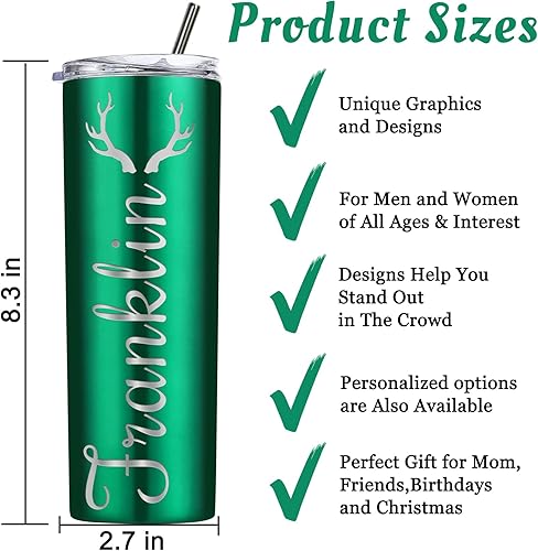 Miniatura 4 de Vasos delgados personalizados con tapas y popotes, 20 onzas, grabados con láser, de acero inoxidable, con nombre, texto, regalos para mujeres y