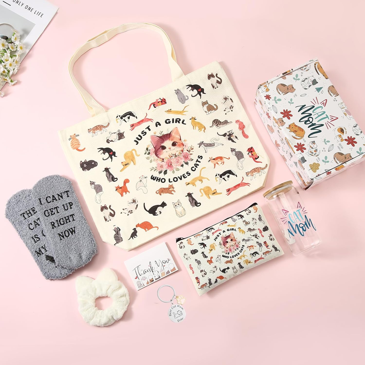 7 Pcs Cat Mom Gifts for Women Cat Lover Gifts for Pet Owner Best Cats Mom Ever Gift for Birthday Mothers Day,Christmas Cats Themed Gift Basket with 16oz Coffee Glass - Image 4