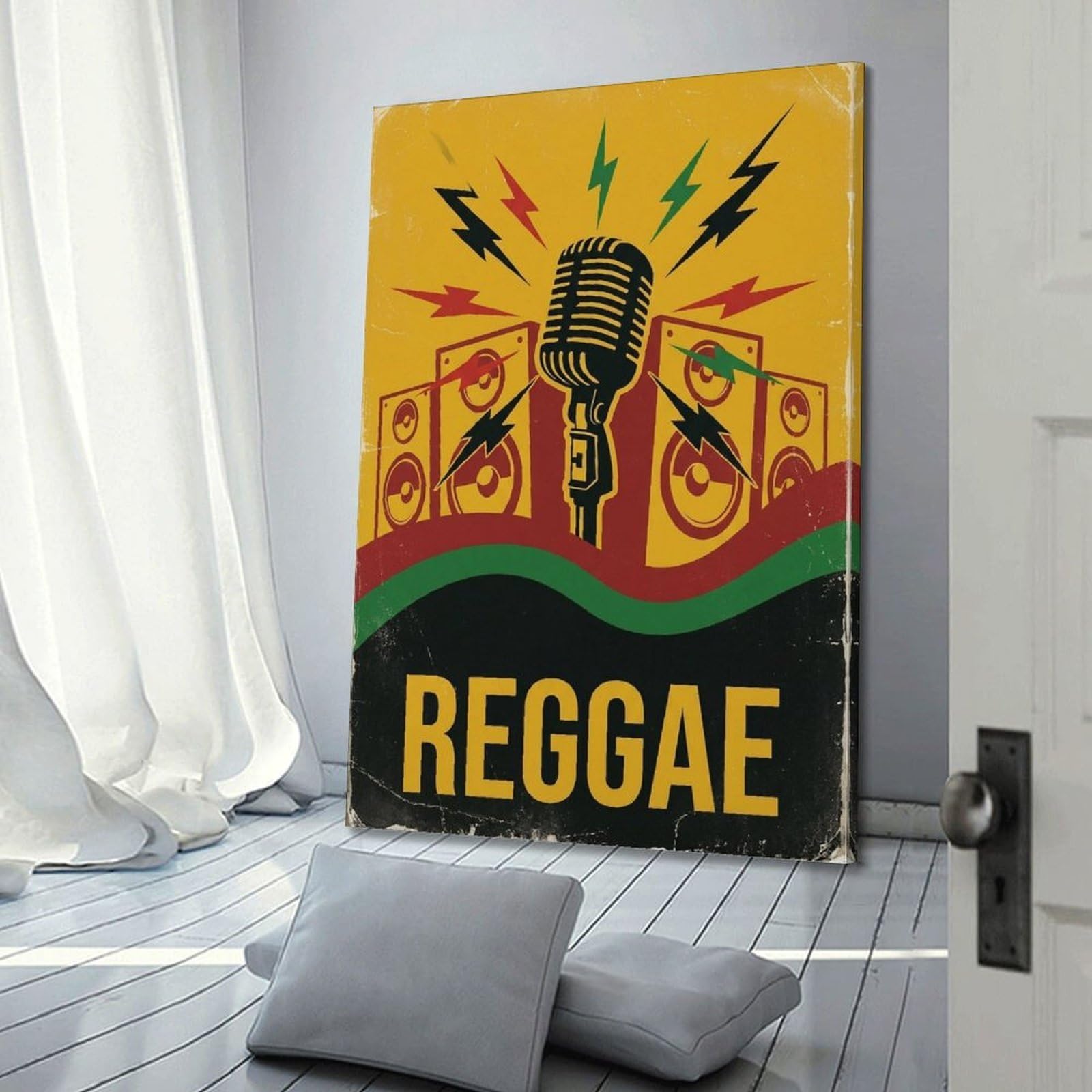XKUGA Poster con stampa su tela con microfono reggae retrò, moderno, decorativo, ideale per famiglia, grotta degli uomini, sala giochi, camera da letto di ragazzi e ragazze, 40 x 60 cm