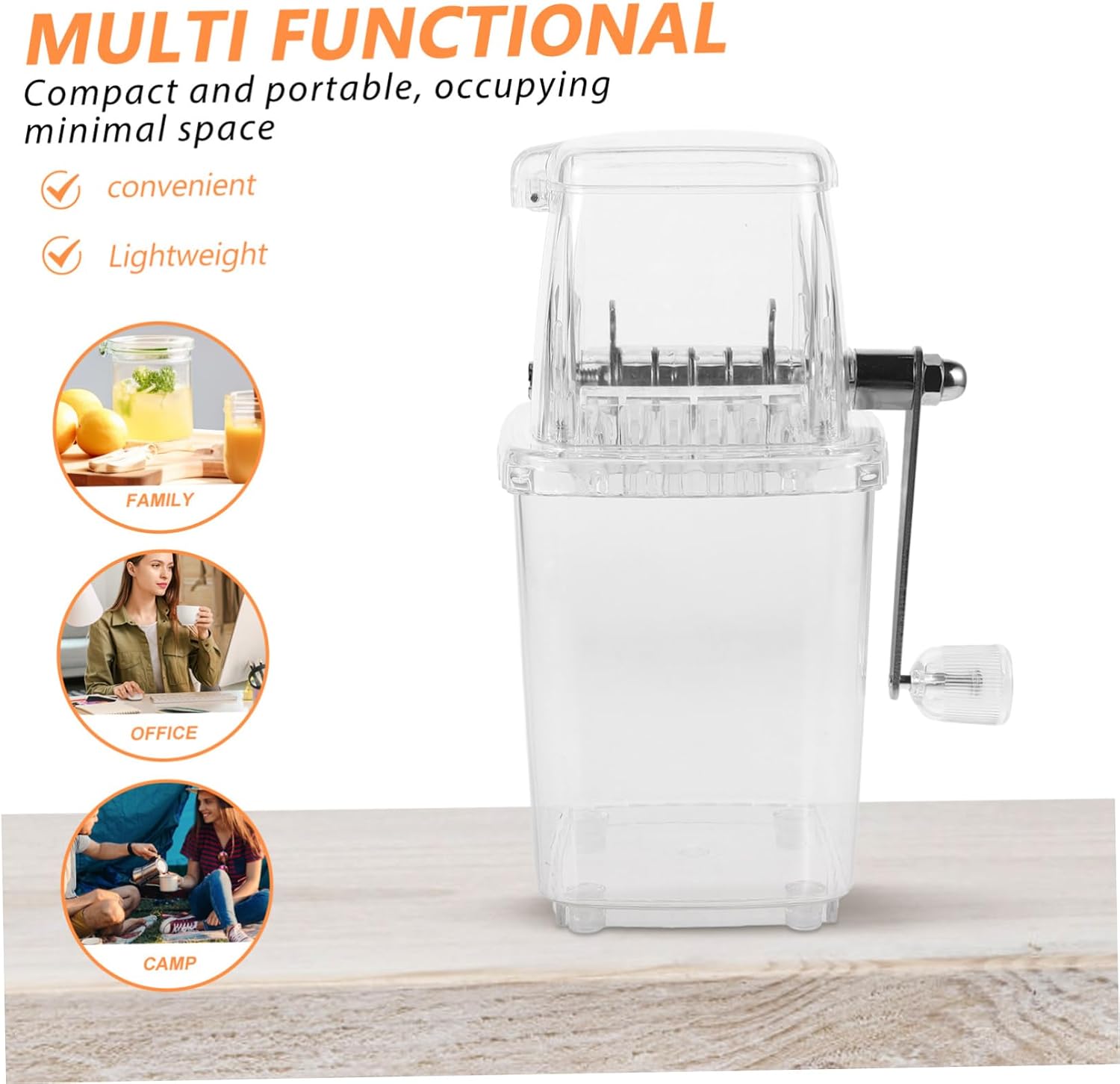 Manual Ice Crusher Machine for Home Use Compact Hand Crank Ice Shaver Plastic for Slushies and Cocktails Easy to Clean