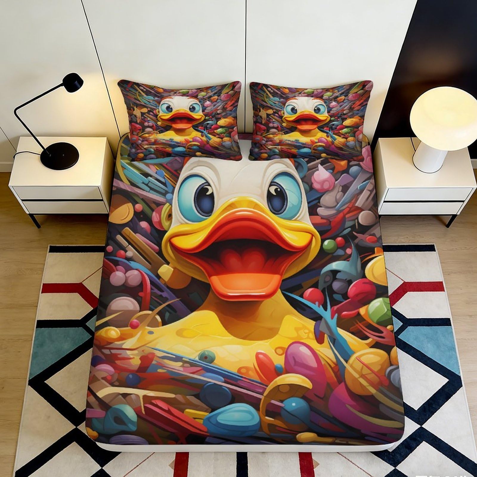 Jqzkxnhpbr Style-2 3D Printed Cartoon Duck Fitted Sheet Microfiber Colorful Ball Mattress Cover Anti-Slip Easy Care For Bedroom Dorm Decor 90X200x25cm