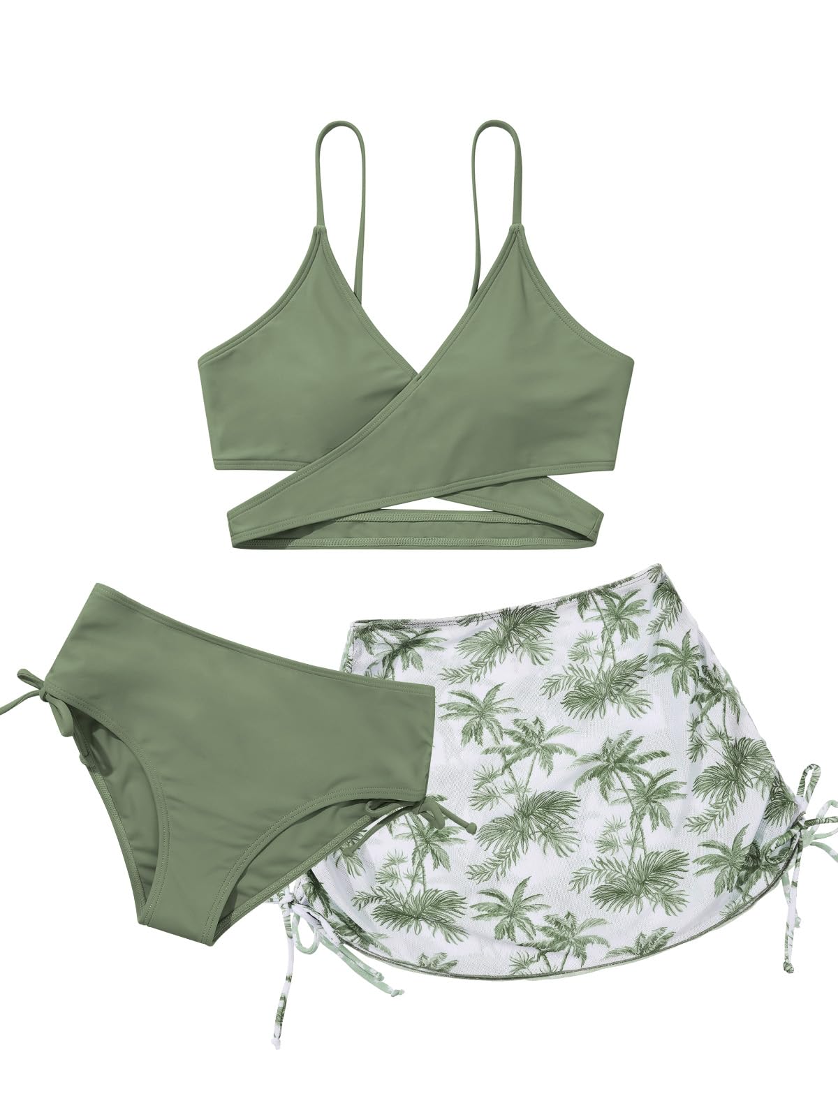 Girls 2 Piece Swimsuits with Skirts Criss Cross Swim Bathing Suits Teen Girls' Swimwear Adjustable Strap Bikini Set