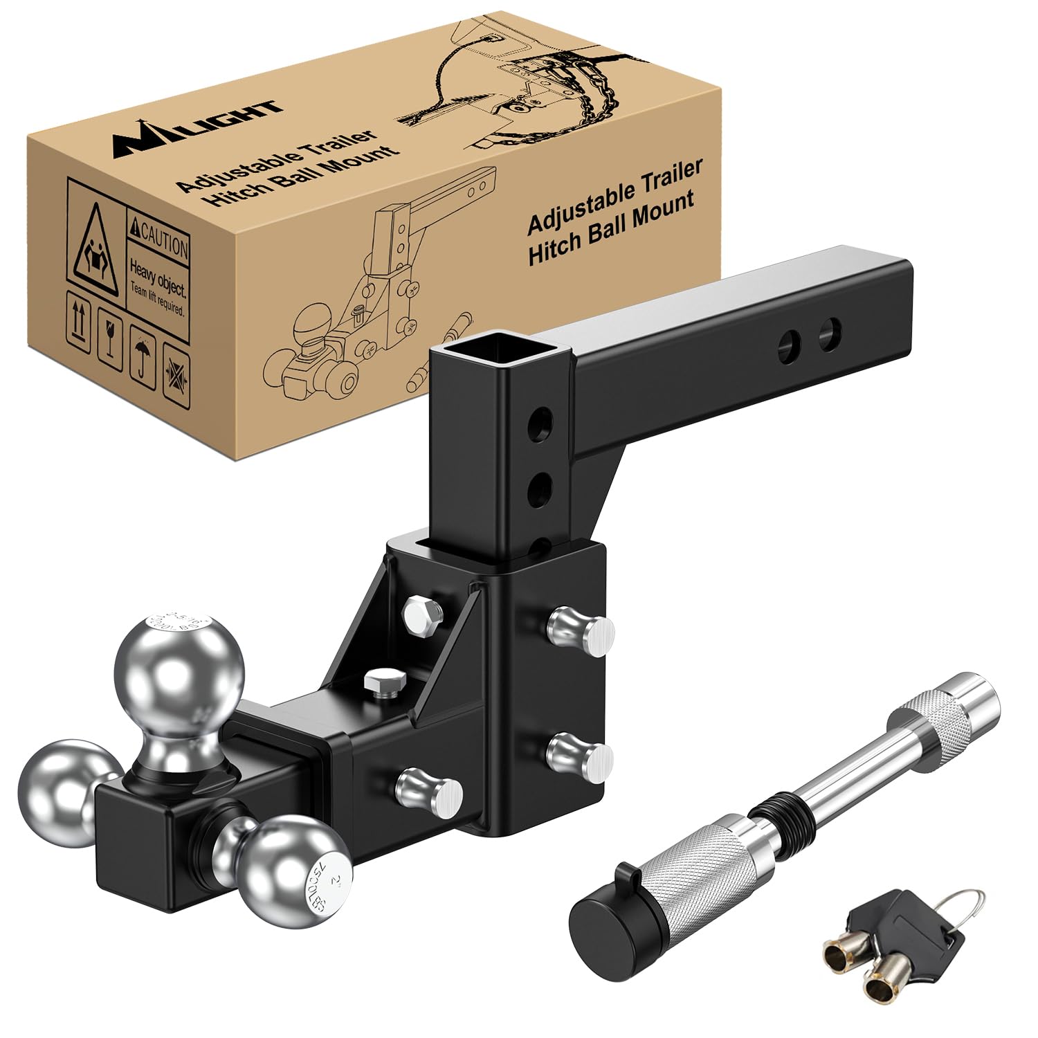 Nilight Adjustable Trailer Hitch Ball Mount Fits 2'' Receiver Tri-Ball 1-7/8''-6000LBS 2''-7500LBS 2-5/16''-10000LBS Capacity Chrome Trailer Ball