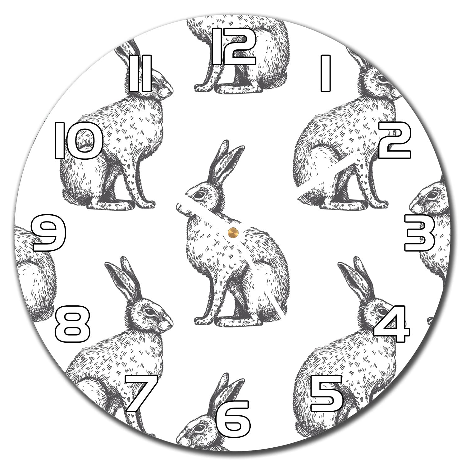 Horloge en verre lapins 30 cm avec aiguilles blanches Coloray pour décoration murale