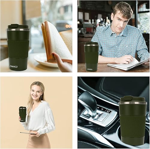 Miniatura 6 de Taza de café de viaje de 16 onzas a prueba de derrames, taza de café aislada con tapa, vaso de café a prueba de fugas, taza de café al vacío de