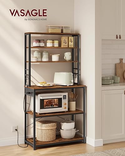 Miniatura 20 de VASAGLE Barra de café, estante para panadería de 31.5 pulgadas para cocina con almacenamiento, estantes de cocina de 6 niveles con 6 ganchos, café