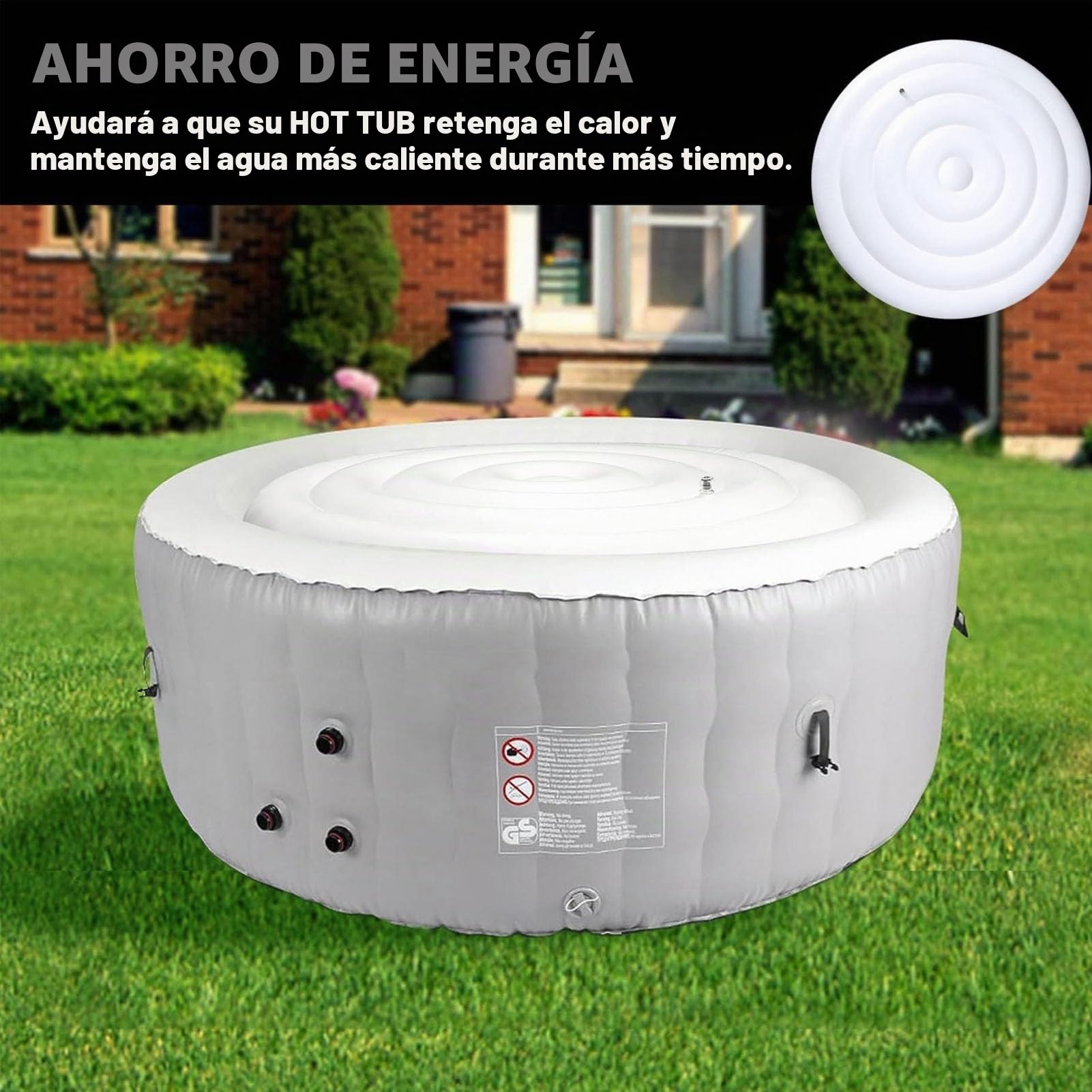 Cubierta Hinchable para 140 cm, Tapa Redonda Aislante para SPA Exterior, Cubierta Térmica de PVC para Bañera de Hidromasaje Inflable de 4.5 FT