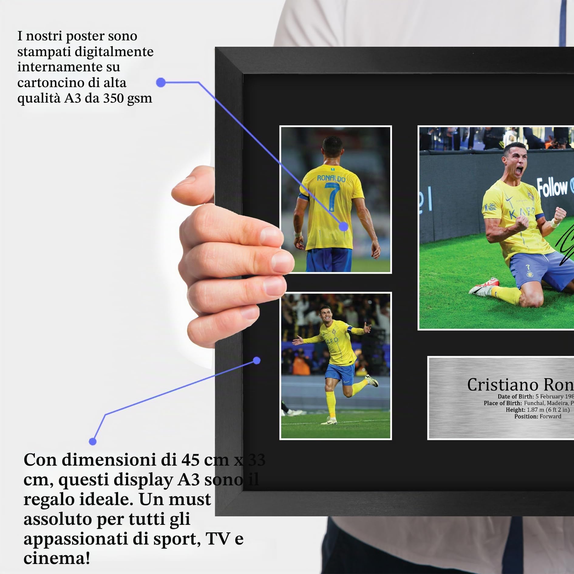 HWC Trading FR A3 Cristiano Ronaldo Al Nassr Memorabilia Stampati Autografo Firmato Esposizione Della Fotografia Per Gli Appassionati Di Calcio E Sostenitori - A3 Incorniciato