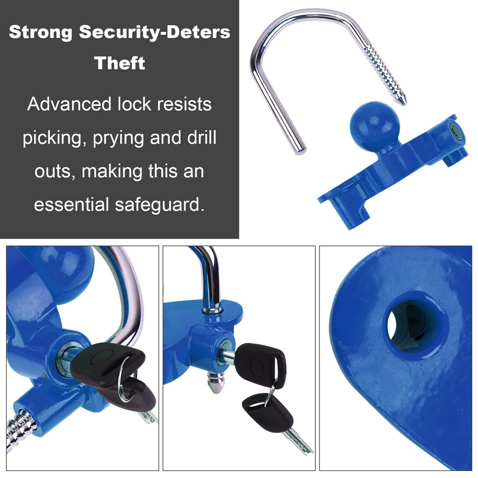Turnart Anhängerschloss, Premium-Diebstahlsicherung, für 50mm, 2", 1-7/8" Und 2-5/16" Koppler, 2 Schlüsseln (Blau)