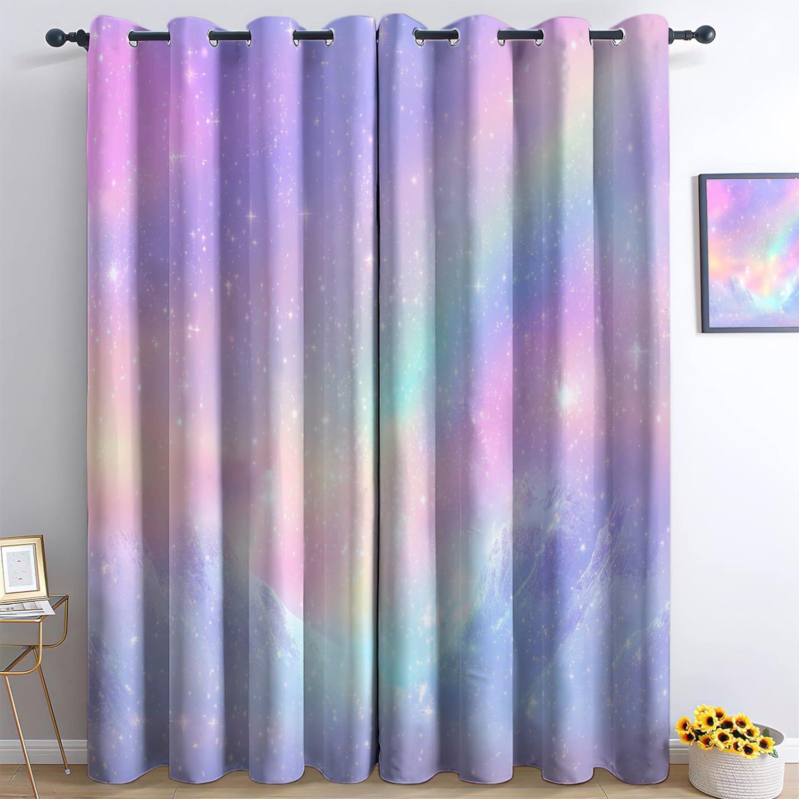 Cortinas Salon Opacas Patrón Degradado arcoíris, Cortinas de Ojales Dormitorio para Niños 2 Piezas Suave Termicas Curtain para Habitación Decoración Ventana, 2x110x215 cm