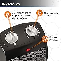 Vista 3 de Lasko CD09250 Calentador de cerámica con termostato ajustable para mesa o debajo del escritorio, 9 pulgadas de alto, negro