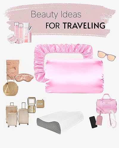 Miniatura 10 de Yanideer Funda de almohada de satén para cabello y piel, con banda elástica de viaje, fundas de almohada de satén de enfriamiento, funda de almohada