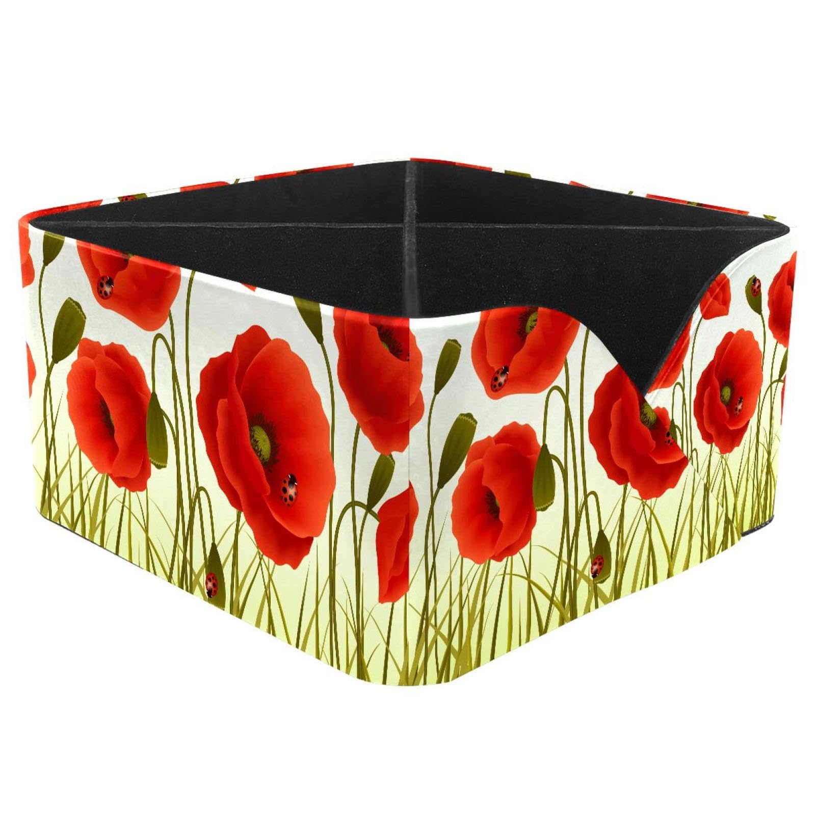 KengjuTesu Ladybugs Red Poppy Desktop Organizer Pen Holder, Rectangular Pencil Cup for Office, Study and Makeup Stations