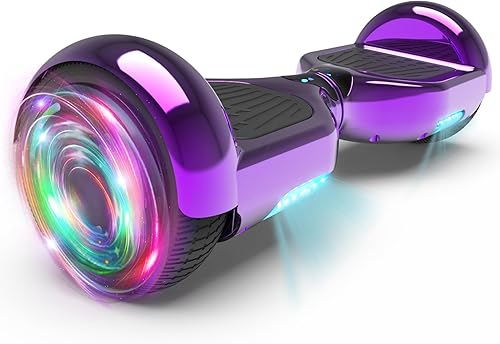 HOVERSTAR Aeropatineta Bluetooth para niños, color araña y cromado, autoequilibrante, altavoz inalámbrico integrado y ruedas intermitentes (morado