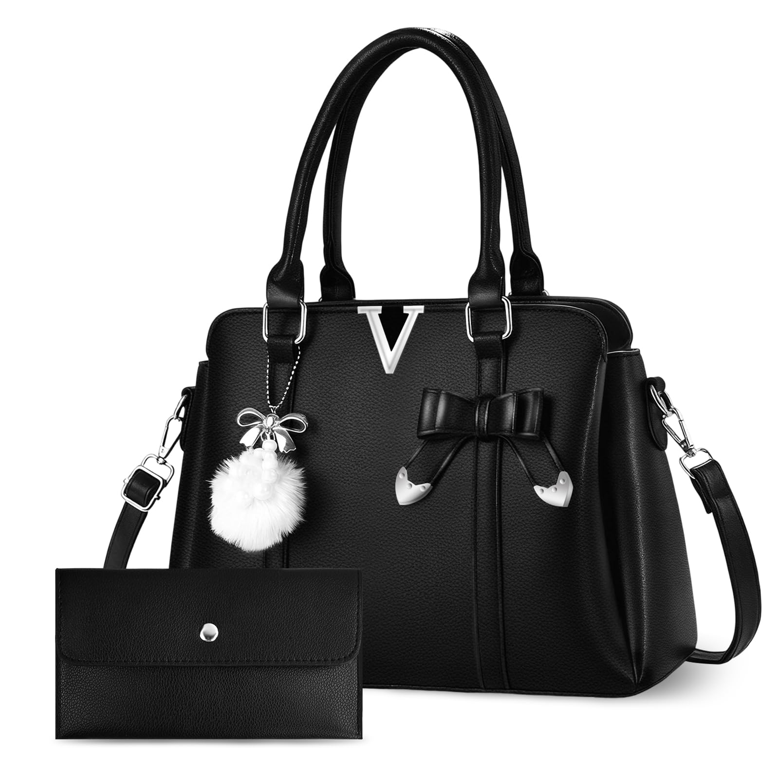 Sac à Main Femme,Sac a main noir,Sacs à Main Portés Main,Cuir PU,Cabas Femme Grand,avec portefeuille,Sac Fourre Tout,Multi Poche Plusieurs Compartiments,Pour Université Travail