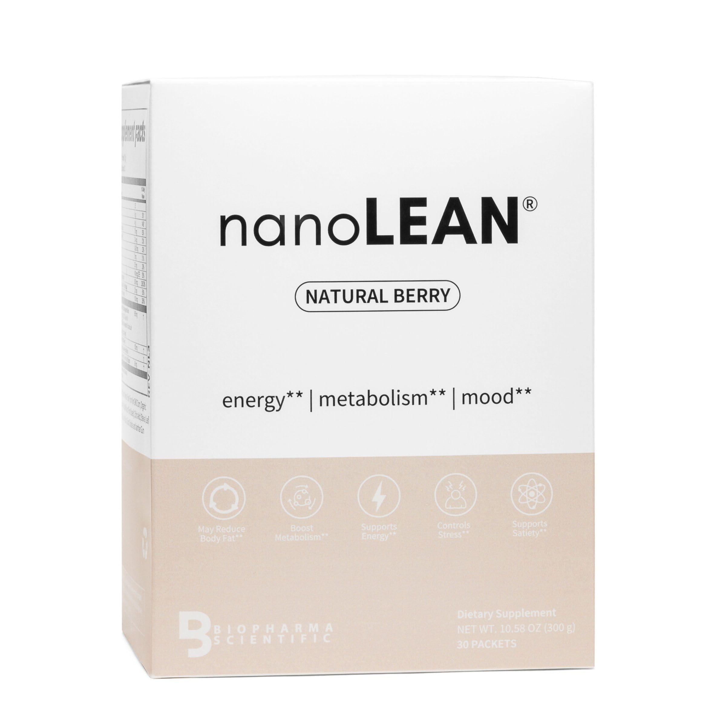 Biopharma Scientific NanoLean Natural Weight Management and Healthy Energy Drink | Natural Berry Flavor| 30 Servings | Fat Burning, Increased Metabolism | Ashwagandha, Green Tea