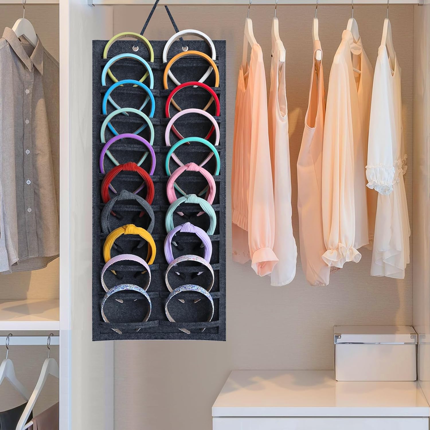 SMUK Hanging Headband Holder Organizer for Girls, Wall-mount Headband Storage Display for Women, Head Band Hair Accessories Organizer On Wall, Door, Wardrobe image 5