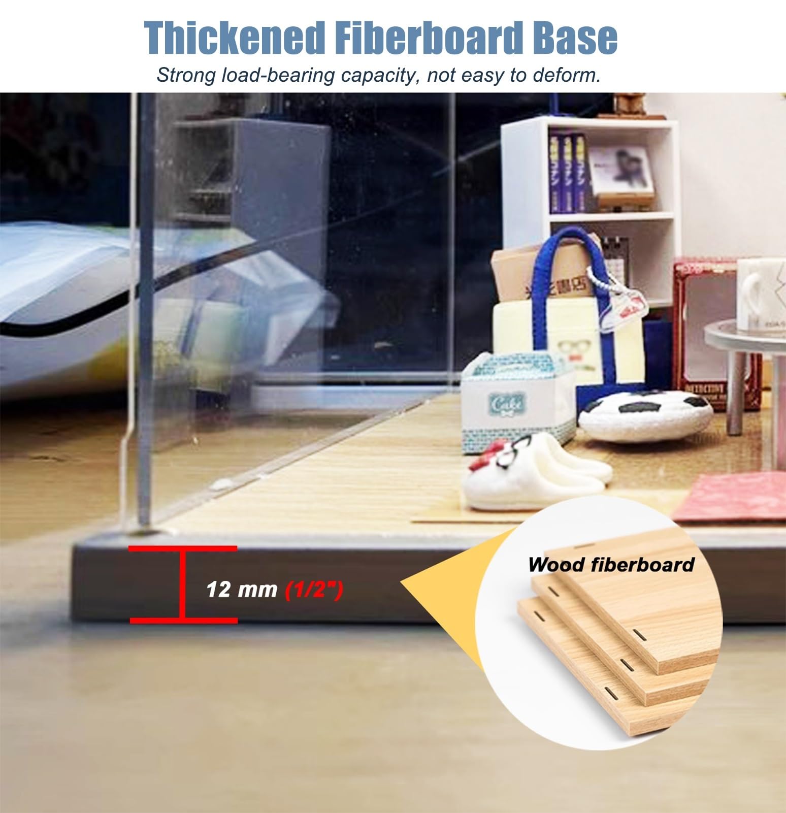 Acryl Vitrine Hohe LED-Acrylvitrine mit Beleuchteter Tür, PVC-Aufbewahrungsboxen für Sammlerstücke, Große Staubdichte Vitrine mit Holzsockel, für Puppen Und Figuren(40x40x60cm/16x16x24in)