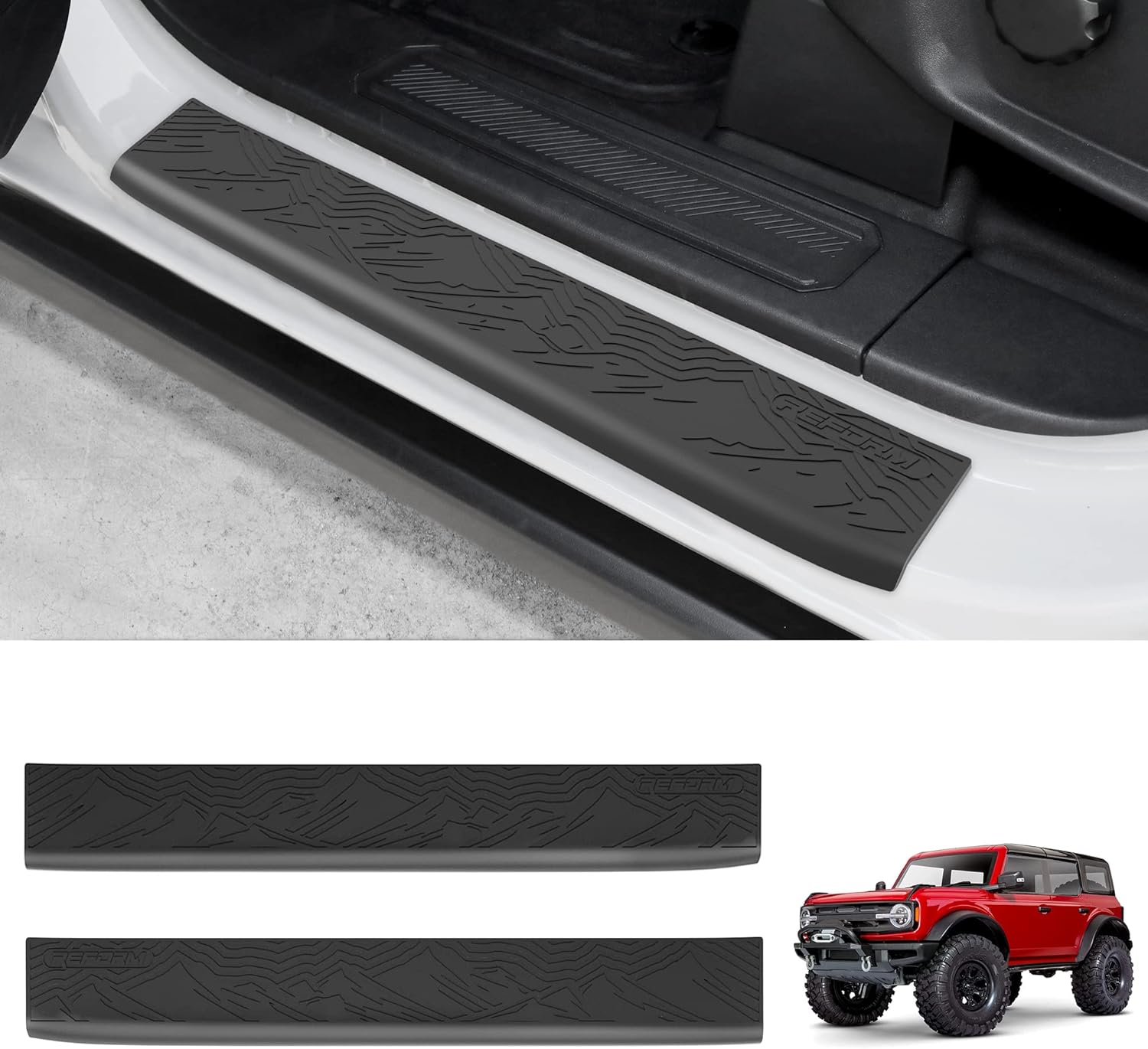 REFORM DESIGN Door Sill Guards Protectors Compatible with 2024 2023 2022 2021 Ford Bronco 2 Door, 2 PCS TPE Solid Door Edge Entry Cover Interior Accessories (?for Bronco 2 Door)