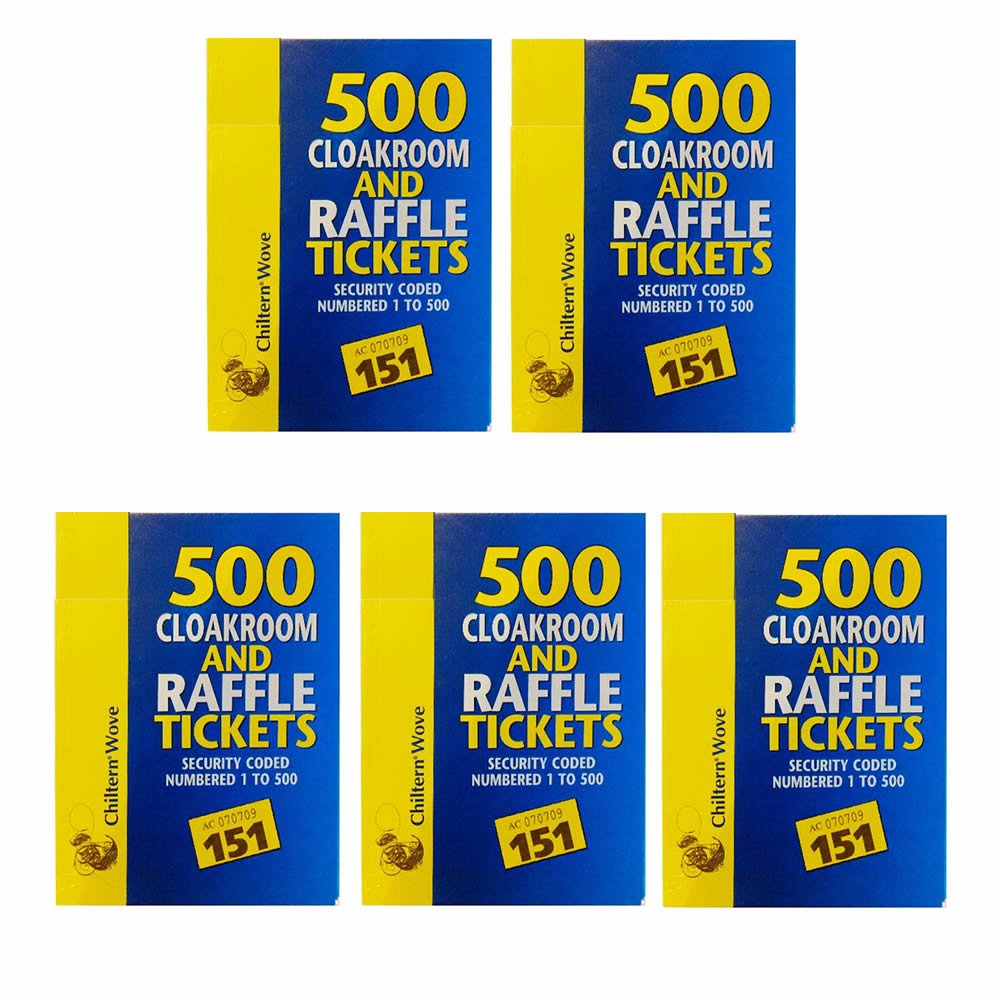 5X Books - Clockroom & Raffle Tombola Book - Security Coded - Coloured - 500 Number Tickets