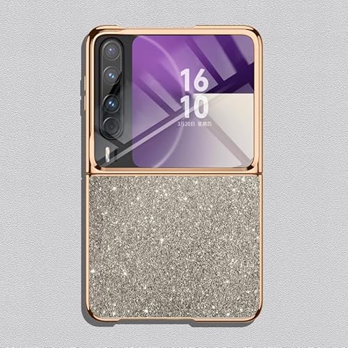 tuanshunhenga Smartphone Flip Cover Compatible with Huawei Pura X Case, Full Body Cover Shine Leather+Luxury Electroplated Ultra-Thin Anti-Scratches Shockproof Protective Phone Case for Pura X(Gold)