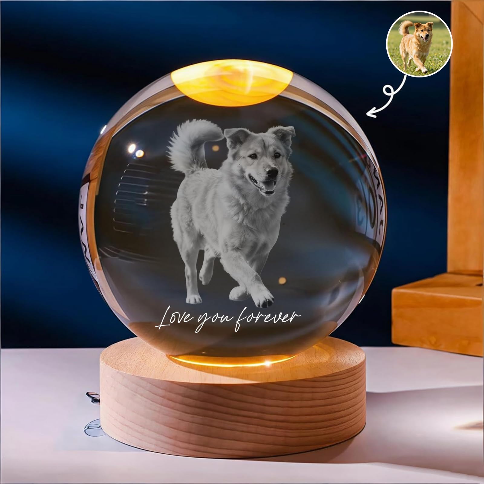 Personalizada Bola de Cristal Grabada con Foto, Regalo Conmemorativo para Amantes Familia Amigos Perros Redonda