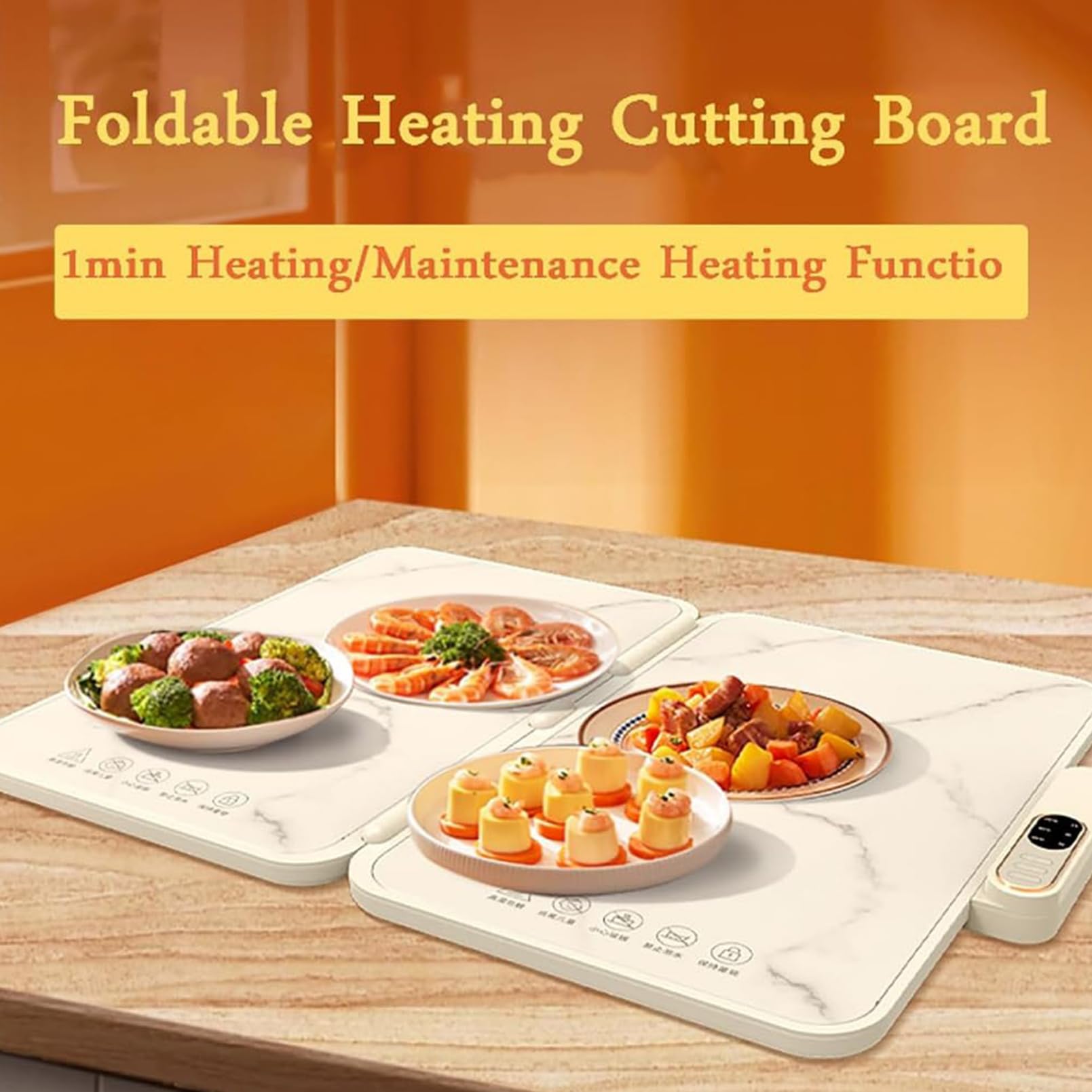 Plateau chauffant électrique, pliable, pour garder les aliments au chaud avec 3 températures d'isolation thermique efficace de 130 ℃, verre trempé de 3 mm, facile à nettoyer pour les réunions de