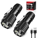 LETMY Rechargeable Mini Flashlights with Magnetic Base, 2 Pack Bright 3 LED Flash Lights, Small EDC Flashlight with Belt Clip, 4 Lighting Modes Portable Rechargeable Flashlights for Camping Home