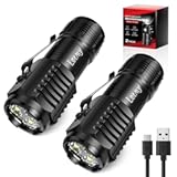 LETMY Rechargeable Mini Flashlights with Magnetic Base&comma; 2 Pack Bright 3 LED Flash Lights&comma; Small EDC Flashlight with Belt Clip&comma; 4 Lighting Modes Portable Rechargeable Flashlights for Camping Home