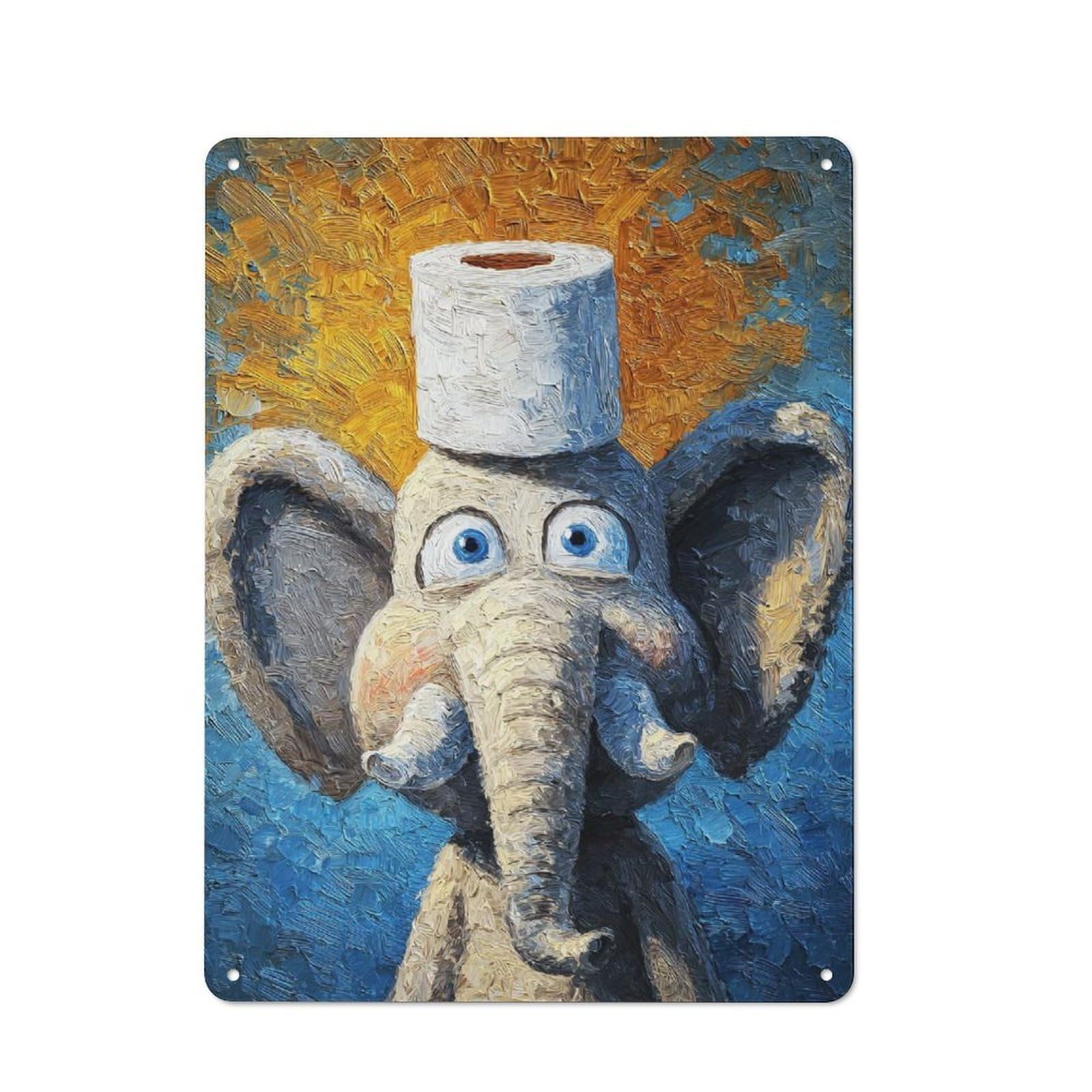 Junmoney Style-2 Elephant With Toilet Paper Hat Warehouse Style Metal Wall Decor 40X30cm, Tin Wall Sign For Modern Home, Workshop, Office Or Cafe