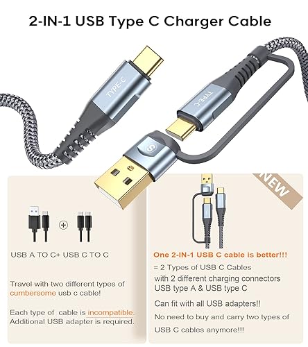 Miniatura 2 de Cable USB C a USB C 2 unidades, 6.6 pies PD 60W iPhone 15 cargador 2 en 1 USB tipo AC a tipo C cable trenzado de nailon para iPhone 15 Plus 15 Pro