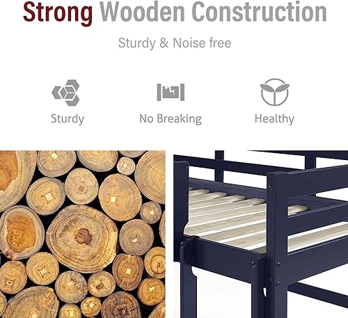Miniatura 6 de DUNTRKDU Twin Size Low Loft Bed Frame, Solid Wood Twin Bed Frame with Ladders and Guard Rails, Space Saving Loft Bed for Girl Boy, No Box Spring
