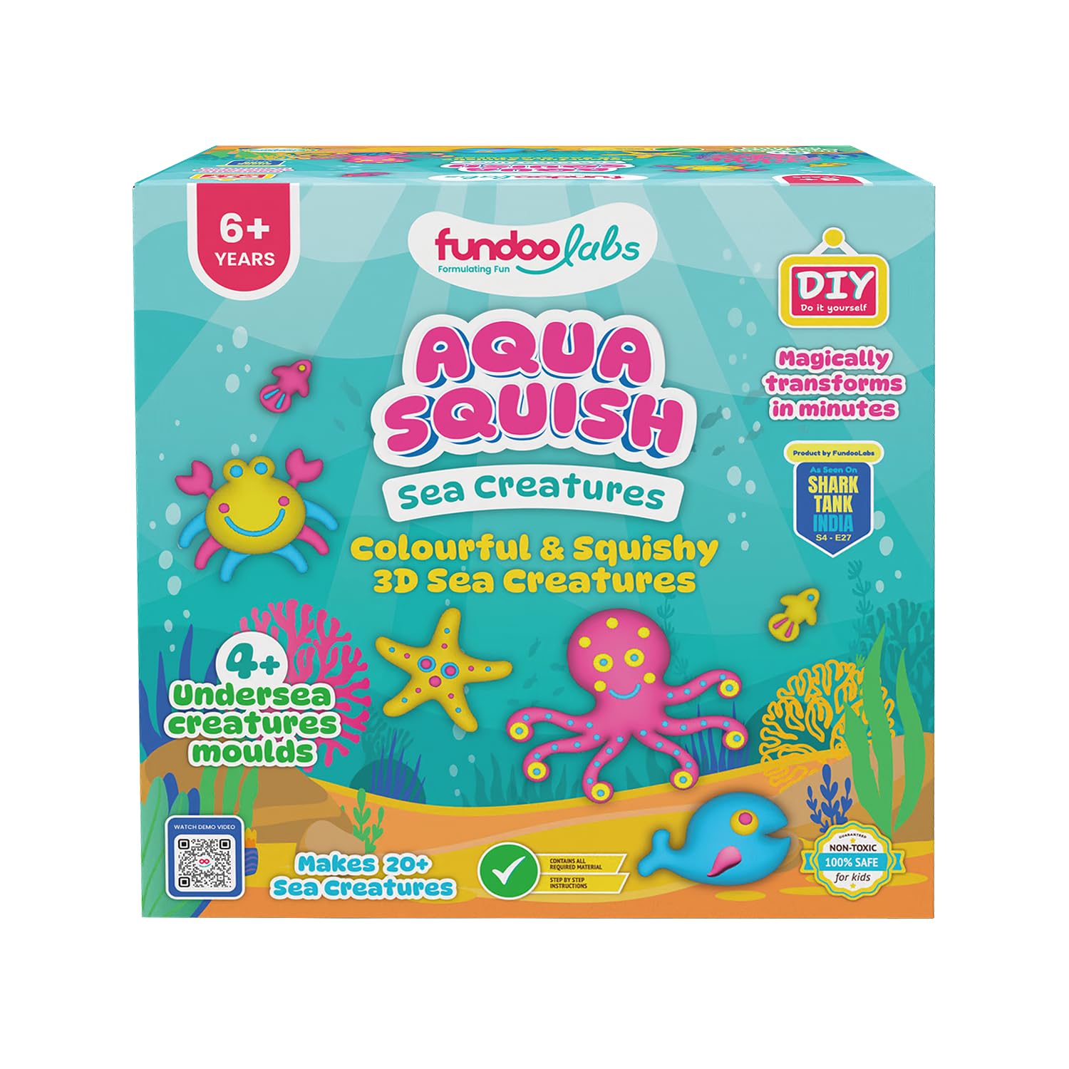 FundooLabs Aqua Squish Sea Creatures Kit | Make 20+ Colourful 3D Squishy Sea Creatures | STEAM Activity Kit | Non-Toxic 100% Safe | for Kids 6+-picture-11